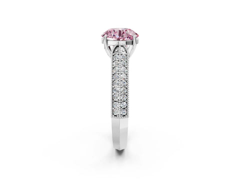 White gold Fancy Pink Round Cut Cut Pave Split Shank Engagement Ring with Four-Prong Setting_2