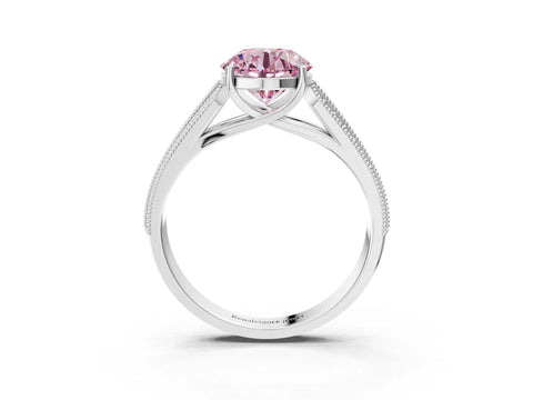 White gold Fancy Pink Round Cut Cut Pave Split Shank Engagement Ring with Four-Prong Setting_3