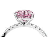 White gold Fancy Pink Round Cut Diamond Brilliant Solitaire Ring with Pavé Band and Four-Prong Setting_16