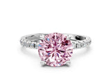 White gold Fancy Pink Round Cut Diamond Brilliant Solitaire Ring with Pavé Band and Four-Prong Setting_24