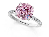 White gold Fancy Pink Round Cut Diamond Brilliant Solitaire Ring with Pavé Band and Four-Prong Setting_25