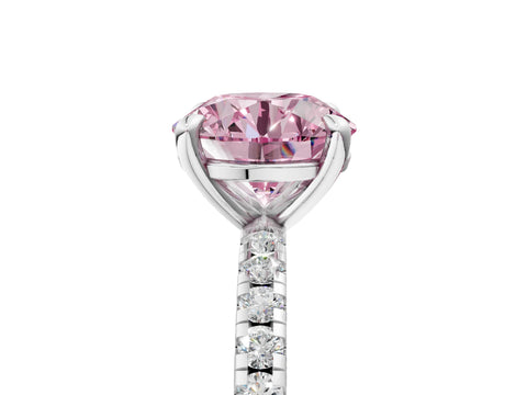 White gold Fancy Pink Round Cut Diamond Brilliant Solitaire Ring with Pavé Band and Four-Prong Setting_5