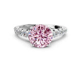 White gold Fancy Pink Round Cut Diamond Cathedral Solitaire Ring with Round  Pavé Band_53