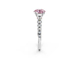White gold Fancy Pink Round Cut Diamond Cathedral Solitaire Ring with Round  Pavé Band_55