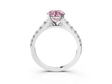 White gold Fancy Pink Round Cut Diamond Cathedral Solitaire Ring with Round  Pavé Band_56