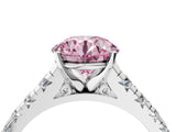 White gold Fancy Pink Round Cut Diamond Cathedral Solitaire Ring with Round  Pavé Band_57
