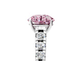 White gold Fancy Pink Round Cut Diamond Cathedral Solitaire Ring with Round  Pavé Band_58