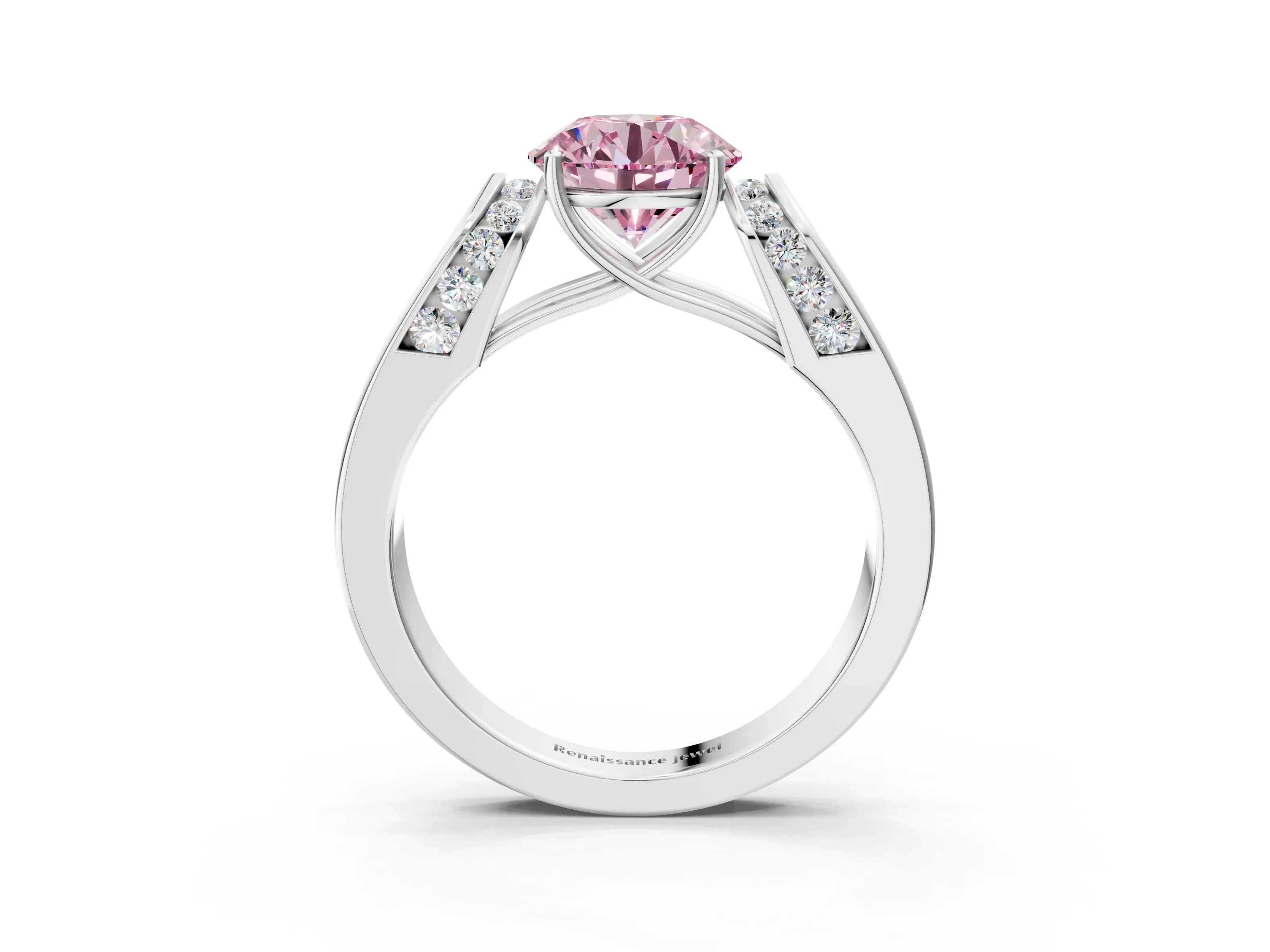 White gold Fancy Pink Round Cut Diamond Channel Set Solitaire Ring with Four-Prong Setting_53