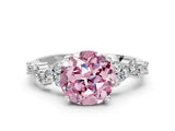 White gold Fancy Pink Round Cut Diamond Cluster Pavé Band with Four-Prong Setting_12