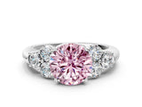 White gold Fancy Pink Round  Cut Diamond Cluster Ring with Round Accent Stones and Prong Setting on a Classic Band_29