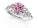 White gold Fancy Pink Round  Cut Diamond Cluster Ring with Round Accent Stones and Prong Setting on a Classic Band_30