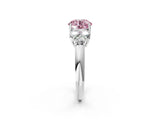 White gold Fancy Pink Round  Cut Diamond Cluster Ring with Round Accent Stones and Prong Setting on a Classic Band_31
