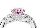 White gold Fancy Pink Round  Cut Diamond Cluster Ring with Round Accent Stones and Prong Setting on a Classic Band_33