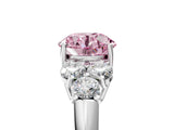 White gold Fancy Pink Round  Cut Diamond Cluster Ring with Round Accent Stones and Prong Setting on a Classic Band_34