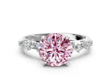 Silver 0.58 Carat Pink VS1 Round Diamond Cluster Side Stone Solitaire Ring with Prong Setting