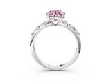 Silver 0.58 Carat Pink VS1 Round Diamond Cluster Side Stone Solitaire Ring with Prong Setting
