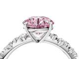 Silver 0.58 Carat Pink VS1 Round Diamond Cluster Side Stone Solitaire Ring with Prong Setting