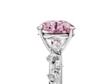 Silver 0.58 Carat Pink VS1 Round Diamond Cluster Side Stone Solitaire Ring with Prong Setting