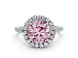 White gold Fancy Pink Round Cut Diamond Cushion Halo Ring with Pavé Band_12