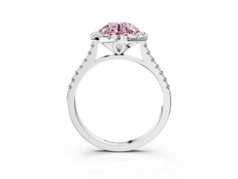 White gold Fancy Pink Round Cut Diamond Cushion Halo Ring with Pavé Band_15