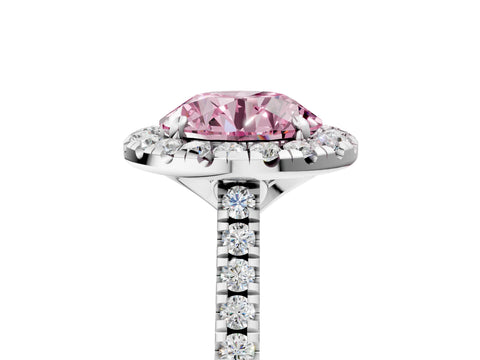 White gold Fancy Pink Round Cut Diamond Cushion Halo Ring with Pavé Band_17