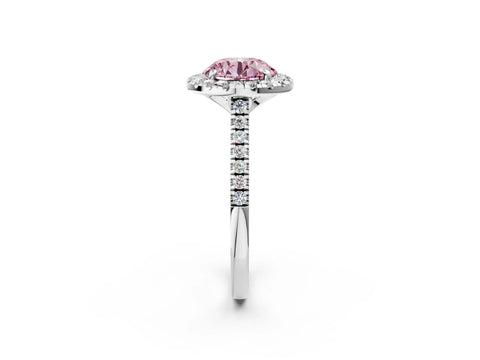 White gold Fancy Pink Round Cut Diamond Cushion Halo Ring with Pavé Band_2