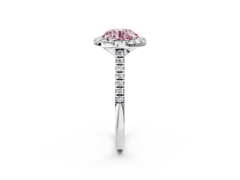 White gold Fancy Pink Round Cut Diamond Cushion Halo Ring with Pavé Band_2