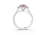 White gold Fancy Pink Round Cut Diamond Cushion Halo Ring with Pavé Band_3