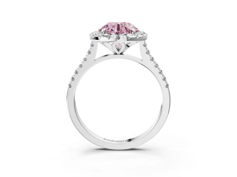 White gold Fancy Pink Round Cut Diamond Cushion Halo Ring with Pavé Band_3