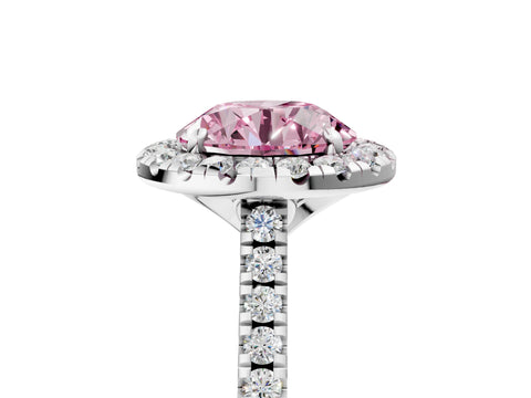 White gold Fancy Pink Round Cut Diamond Cushion Halo Ring with Pavé Band_5