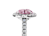 White gold Fancy Pink Round Cut Diamond Cushion Halo Ring with Pavé Band_5