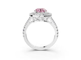 White gold Fancy Pink Round Cut Diamond Double Halo Ring with Pavé Band and Prong Setting_107
