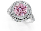 White gold Fancy Pink Round Cut Diamond Double Halo Ring with Pavé Band and Prong Setting_117