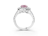 White gold Fancy Pink Round Cut Diamond Double Halo Ring with Pavé Band and Prong Setting_119