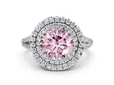 White gold Fancy Pink Round Cut Diamond Double Halo Ring with Pavé Band and Prong Setting_76