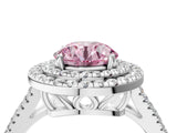 White gold Fancy Pink Round Cut Diamond Double Halo Ring with Pavé Band and Prong Setting_80