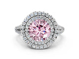 White gold Fancy Pink Round Cut Diamond Double Halo Ring with Pavé Band and Prong Setting_88