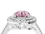 White gold Fancy Pink Round Cut Diamond Double Halo Ring with Pavé Band and Prong Setting_92