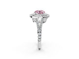White gold Fancy Pink Round Cut Diamond Double Halo Ring with Pavé Band and Prong Setting_93