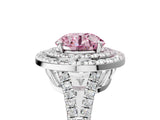 White gold Fancy Pink Round Cut Diamond Double Halo Ring with Pavé Band and Prong Setting_93