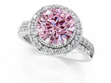 White gold Fancy Pink Round Cut Diamond Double Halo Ring with Split Shank and Four-Prong Setting_1