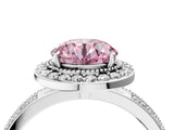 White gold Fancy Pink Round Cut Diamond Double Halo Ring with Split Shank and Four-Prong Setting_4