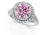 White gold Fancy Pink Round Cut Diamond Double Halo Ring with Split Shank and Prong Setting_28