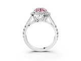 White gold Fancy Pink Round Cut Diamond Double Halo Ring with Split Shank and Prong Setting_30