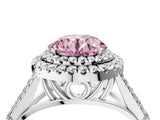 White gold Fancy Pink Round Cut Diamond Double Halo Ring with Split Shank and Prong Setting_31