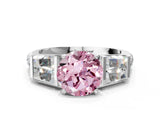 White gold Fancy Pink Round Cut Diamond Engagement Ring with Baguette Side Stones and Channel Set Band_29