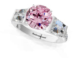 White gold Fancy Pink Round Cut Diamond Engagement Ring with Baguette Side Stones and Channel Set Band_30