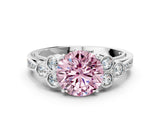 White gold Fancy Pink Round  Cut Diamond Engagement Ring with Bezel Set Round Side Stones and Prong Setting_24