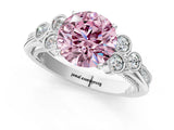 White gold Fancy Pink Round  Cut Diamond Engagement Ring with Bezel Set Round Side Stones and Prong Setting_25
