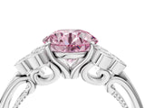 White gold Fancy Pink Round  Cut Diamond Engagement Ring with Bezel Set Round Side Stones and Prong Setting_28
